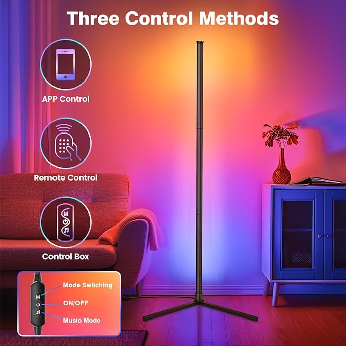 LED Corner Lamp, RGB Corner Floor Lamp with APP and Remote Control, 16 Million Colors & 68+ Scene Color Changing Ambience Light with Music Sync for Living Room, Bedroom, Gaming Room