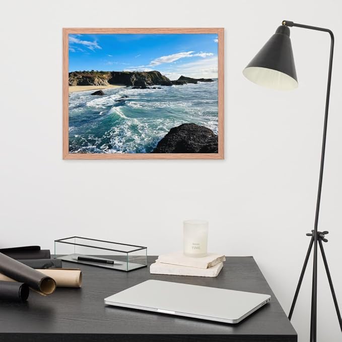 Bodega Bay Coastal Wall Art – Framed Ocean Photography Print – California Nature Landscape Poster – Seascape Decor for Living Room or Bedroom (16x20 inches) - Wooden Framed (Red Oak)