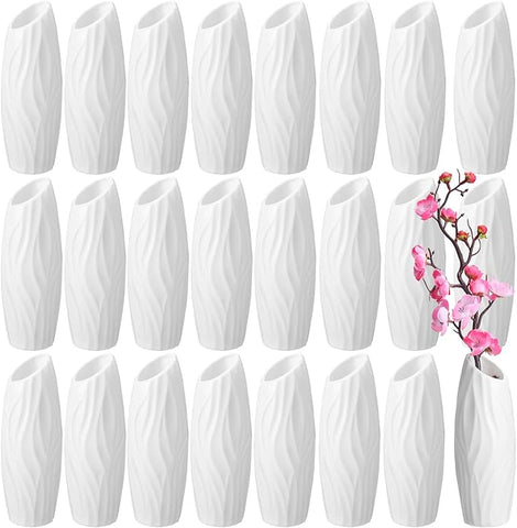 24 Pcs Composite Plastic Flower Vase Ceramic Look Decorative White Unbreakable Plastic Vases for Flower Centerpieces for Living Room Table Home Decor(Elegant Style)