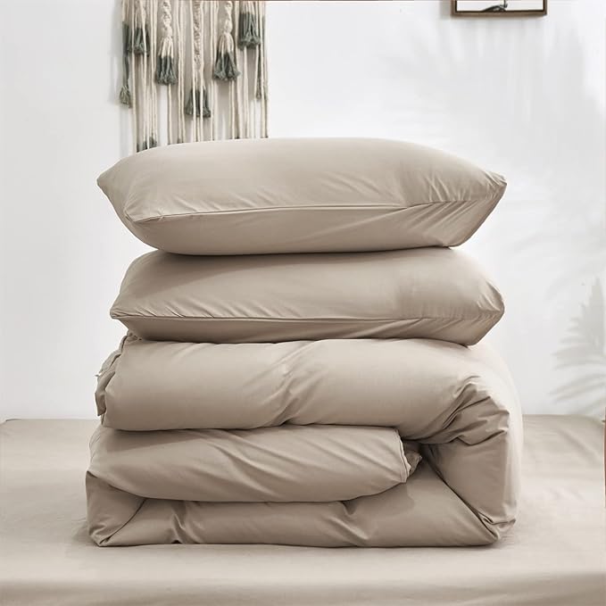 Cottonight Khaki Comforter Set Twin Cream Coffee Bedding Comforter Set Dark Champagne Solid Blanket Quilts Cotton Modern Soft Breathable Taupe 3 Piece Bedding Set for Women Men Adults Teens