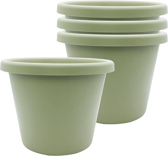 The HC Companies Classic Round Plastic Plant Pot w/Rolled Rim - Lightweight & UV Resistant Flower Pot for Herbs & More - Outdoor & Indoor Plant Pots w/Drainage (8.5 inch Seafoam, Pack of 4)
