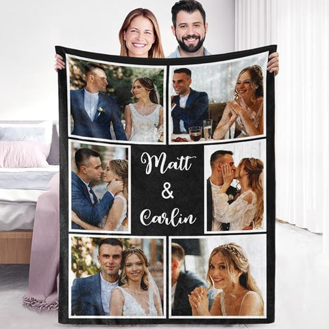 Custom Sherpa Fleece Blanket With Photos and Text - Soft Warm Fuzzy Personalized Couples Gift for Boyfriend Girlfriend - Customized Picture Blanket for Birthday Christmas - Ships Next Day