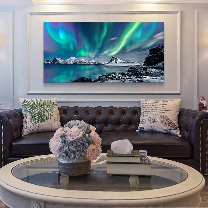 MHARTK66 Large Wall Decor For Living Room Canvas Wall Art For Bedroom Blue Aurora Scenery Painting Artwork Modern Canvas Art Prints Ready To Hang Office Pictures For Hotel Room Home Wall Decoration