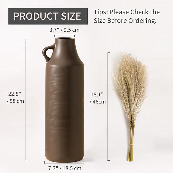 Mitt&Ditt Tall Floor Vase with Handles, 22.8 inch Large Flower Vases, Boho Decorative Pampas Grass Vases, Modern Ceramic Vase for Home Decor, Living Room, Table (Coffee)