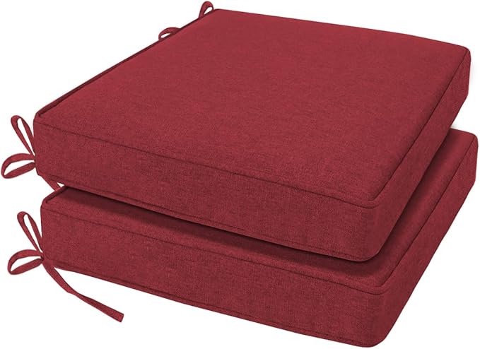 Outdoor Chair Cushion 18 x 18 x 3 Inch, Waterproof & 3-Year Fade Resistant Patio Furniture Cushions, Removable Cover and Adjustable Ties for Garden Sofa Couch (Red)