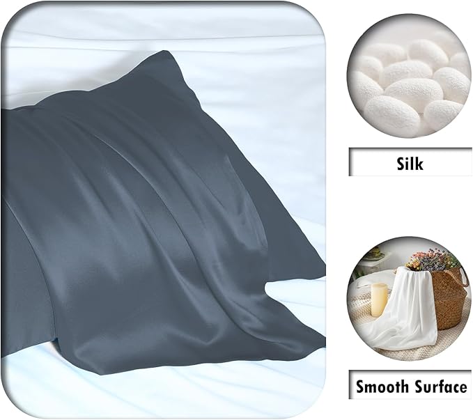 Silk Pillow Cases 2 Pack Soft Breathable and Sliky King Size Pillow Cases Set of 2,Natural Mulberry Satin Silk Pillowcase with Hidden Zipper for Hair and Skin (Space Grey,20"X 36",2pcs)
