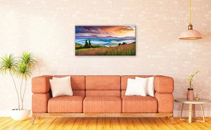 Mountain Valley Large Stretched Canvas Wall Art For Living Room Bedroom Home Decoration,Mordern Foggy Summer Scene Print Picture Painting Decor Giclee Artwork,Gallery Wrapped Gift,Inner Frame(24x48)