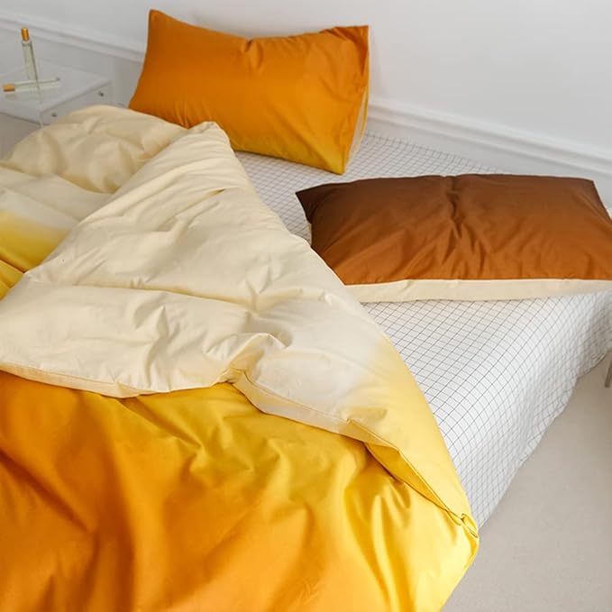 Pureant Orange Yellow Gradient Comforter Sets Queen Solid Yellow and Orange Bedding Comforters Cotton Women Girls Modern Orange Brown Gradient Soft Quilts Farmhouse Abstract Art Orange Blanket Warm