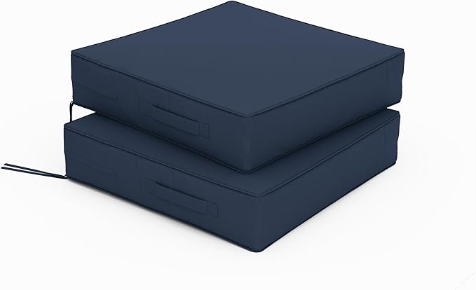 Patio Chair Cushions 19 X 19 X 4 Inch Waterproof Outdoor Seat Cushions for Patio Furniture, Outdoor Sofa Couch Pads with Ties & Handle, Set of 2, Navy Blue