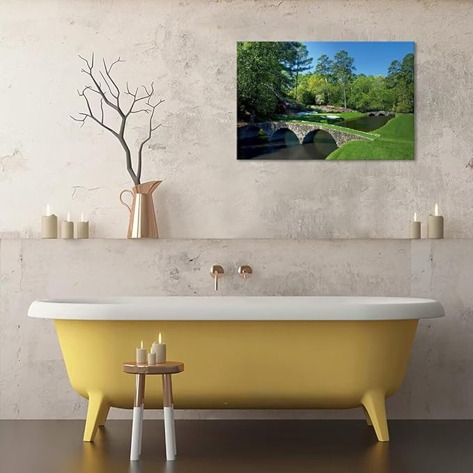 chenchenArt Augusta National Golf Course Wall Art - Augusta Golf Course 12th Hole Wall Art for Living Room Bedroom Bathroom Home Decorations Golf Art Canvas Prints Framed Ready to Hang(18''H x 24''W)