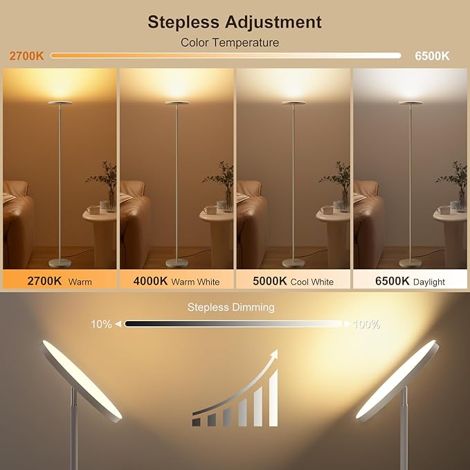 𝐑𝐆𝐁 Torchiere Floor Lamps for Living Room, 32W/3200LM Bright LED Standing Lamp with Remote, Modern Color Changing Tall Lamp with Stepless Dimming, 69" Corner Floor Lamp for Bedroom, Office