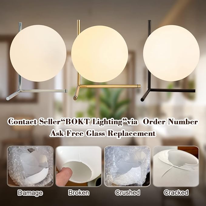 BOKT Modern Mid Century Matte Black Globe Table Lamp Post Modern Mini White Glass Desk Lamp Industrial Farmhouse Nightstand Bedside Lamp Lighting Fixture
