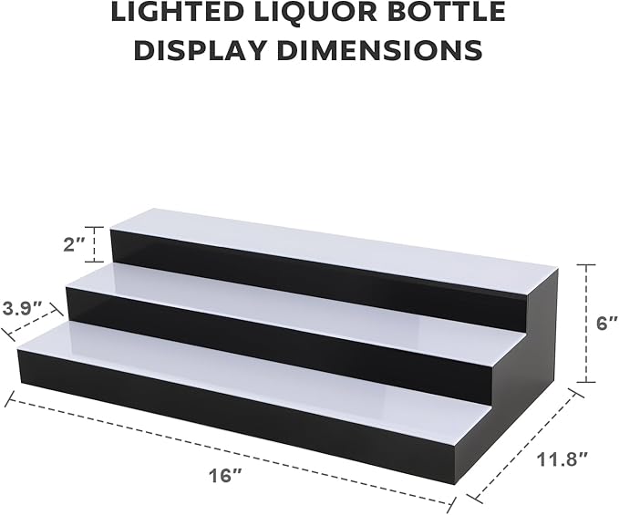 GCCSJ LED Lighted Liquor Bottle Display, RF Remote LED Liquor Shelves with 16 Static Colors,Home Bar Liquor Bottle Accessories Acrylic Shelf, 3 Tiers 16 Inch