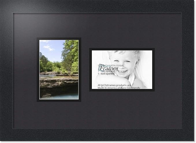 ArtToFrames Collage Photo Frame Double Mat with 2 - 4x6 Openings and Satin Black Frame