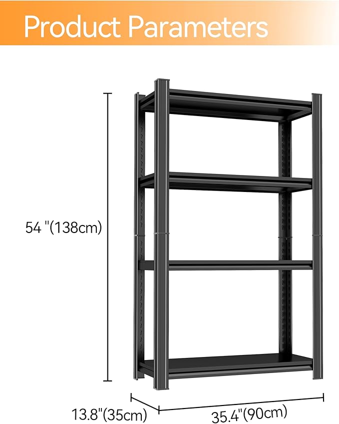Tall Bookshelf with Open Shelves, Metal Office Book Shelf, Adjustable Organizer Bookcase, Standing Storage Organizer Shelf for Living Room (35.4" W*13.8" D*54" H)