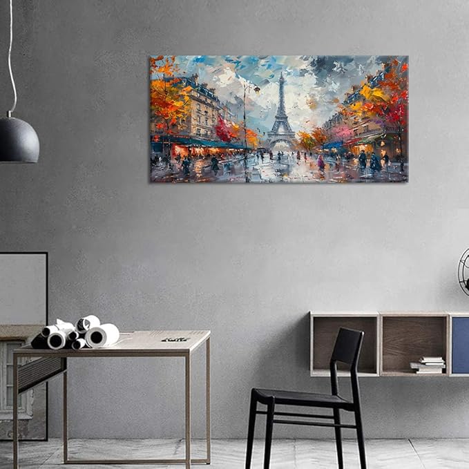 Piy Painting Eiffel Tower in Paris French Landscape Street View Wall Art Decor Artwork for Bedroom (30x60 Inches)