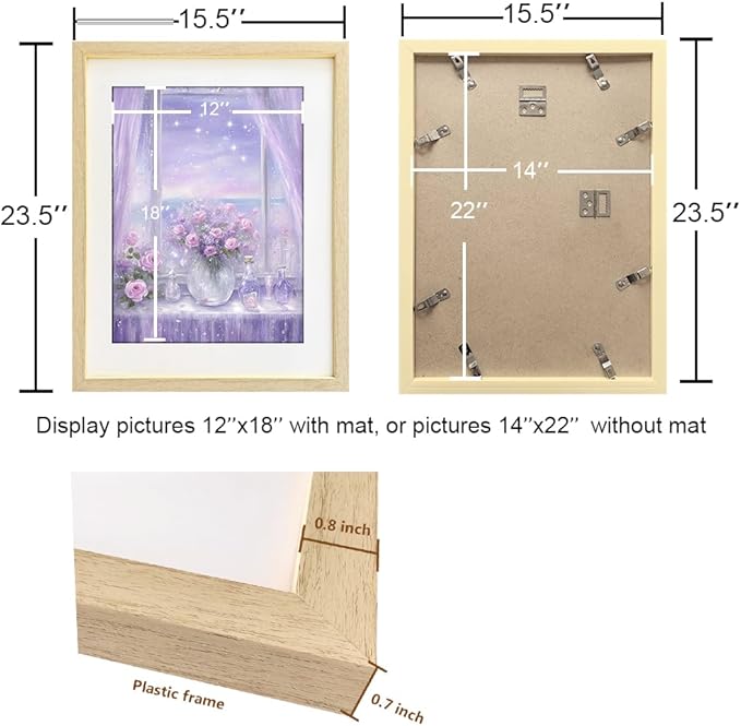 THREELOVE 14x22 Frame Wood Color, Display Picture 12x18 with mat or 14x22 Without mat, Photo Poster Picture Frame Wall Mounting Home Decor, 1-PCS
