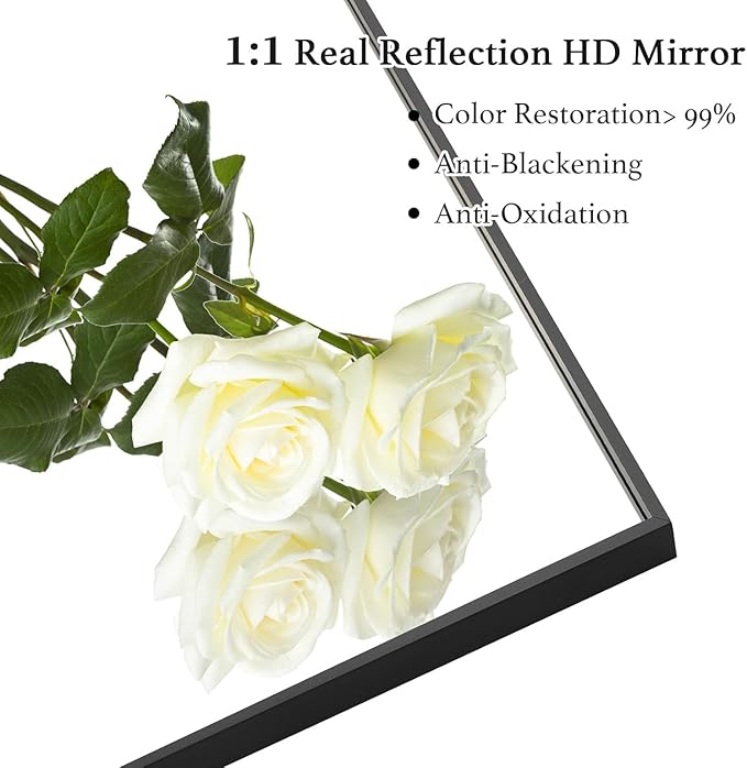 24x24 Inch Black Bathroom Mirror, Copper-Free Mirror, Aluminum Alloy Frame Vanity, Rectangle Wall Mounted Modern Mirror for Bedroom/Living Room/Porch Horizontal or Vertical