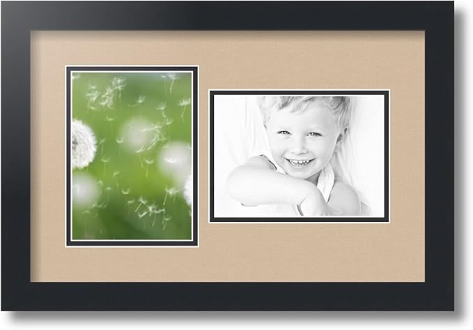 ArtToFrames Double-Multimat-106-782/89-FRBW26079 Collage Photo Frame Double Mat with 2-5x7 Openings and Satin Black Frame