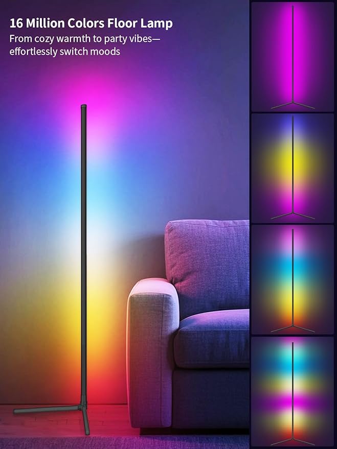Corner Lamp, Led Floor Lamp, RGB Ambient Lighting, Smart Modern Floor Lamp with Remote, Color Changing Dimmable Corner Light with Music Sync, Mood Lighting for Bedroom, Living Room Gaming Room
