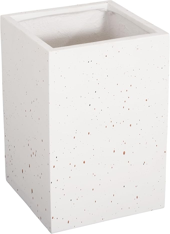 GDFStudio Lightweight Concrete Rectangle Planter Box,Handmade Outdoor Garden Pot with Drainage Hole & Rubber Plug,Modern Plant Container for Backyard Patio,No Assembly Needed,13.1" W White