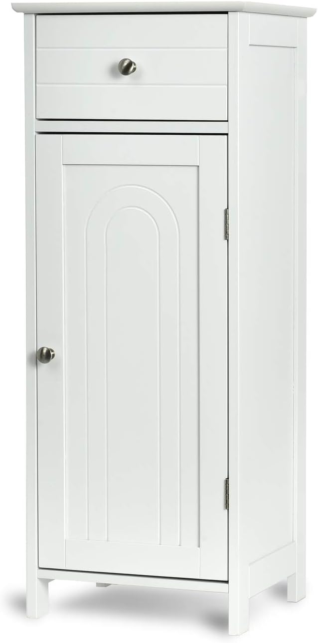 GLACER Floor Storage Cabinet, Multifunctional Bathroom Storage Cabinet with 2 Adjustable Shelves, Ideal for Bathroom, Living Room, 14 x 12 x 34.5 inches (White)