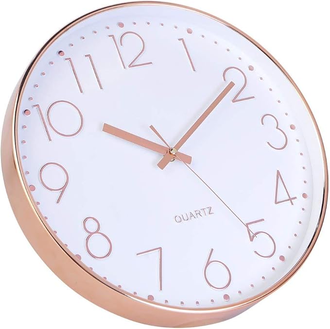 jomparis 12 Inch Battery Operated Silent Non-Ticking Wall Clock, Quality Quartz Sweep Rose Gold Wall Clock for Home Bedroom School