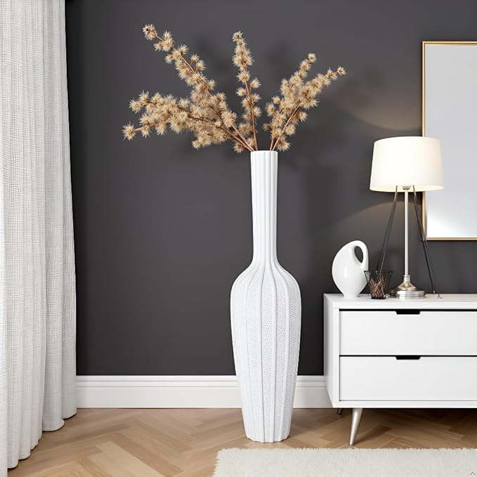 Stylish White Floor Vase - 23.62” Tall - Ideal for Dried Flowers & Home Decor Resin Tall Floor Vase