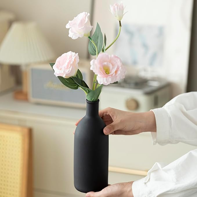 Modern Ceramic Vase Set of 3, Decorative Flower Vases for Home, Multicolor Pottery Vases for Living Room, Kitchen, Bedroom, Shelf, Rustic Farmhouse (Black Mix)