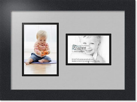 ArtToFrames Collage Photo Frame Double Mat with 1 - 3.5x5^ 4x6 Openings and Satin Black Frame