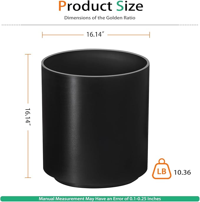 Round Planter Outdoor Indoor, Large Plant Pots for Porch, Patio, Backyard, Modern Decor for Tall Plants, Flowers (Black, 16 inch - 2 Pack)