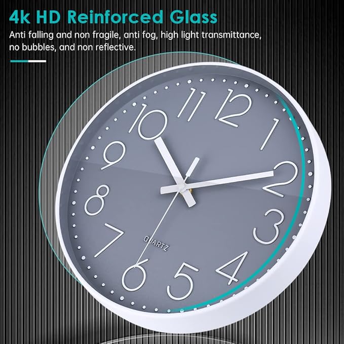 jomparis Non-Ticking Wall Clock Silent Battery Operated Round Wall Clock Modern Simple Style Decor Clock for Home/Office/School/Kitchen/Bedroom/Living Room (13.5 Inch Gray)