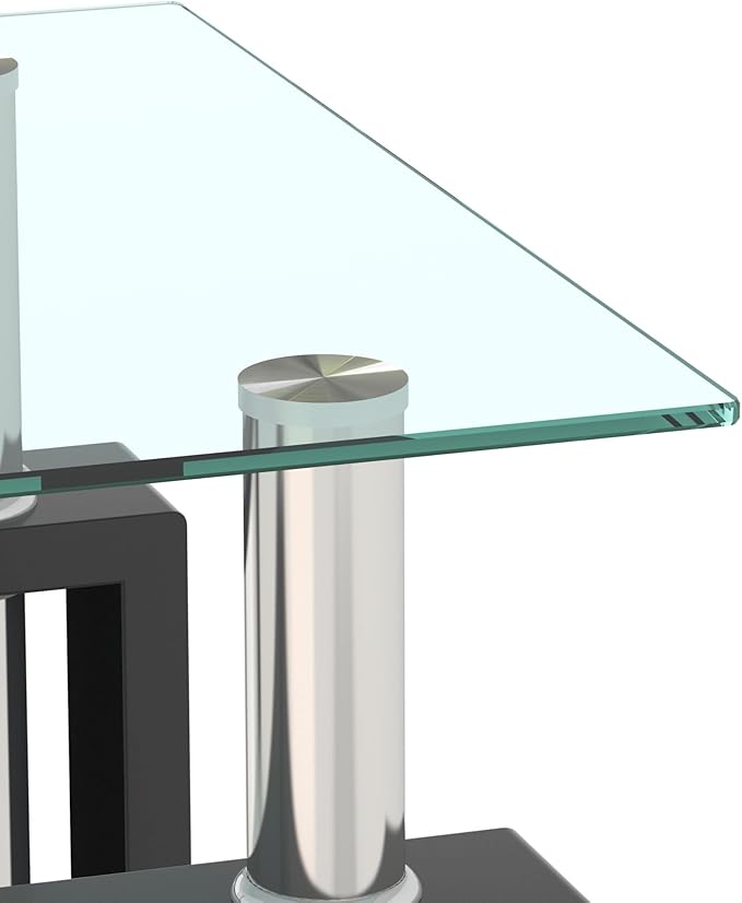 IANIYA Modern Glass End Table, 2-Tier Side Table with Tempered Glass Top & Metal Legs, Night Stand Corner Table for Living Room, Bedroom