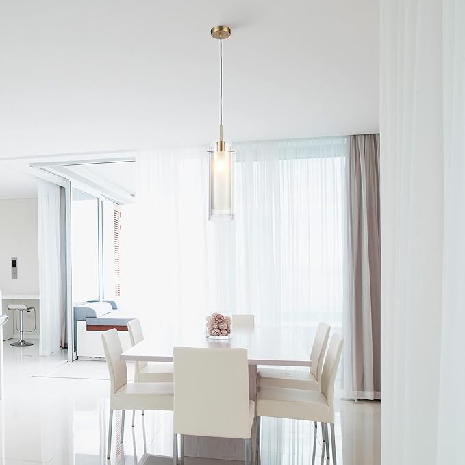 GLOBE Electric 65698 Sydney 1-Light Pendant Lighting, Matte Brass, Clear Glass Outer Shade, Frosted Glass Insert