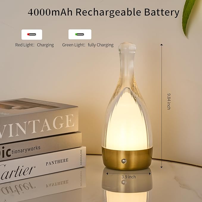 Table Lamp for Bedroom,Small Desk Lamp Dimmable 4 Gears:3000K/4000K/6000K/RGB,4000mAh Rechargeable Battery bedside lamps, LED Cordless Desk Light for Couple Dinner/Coffee Table/Restaurant/Bedroom
