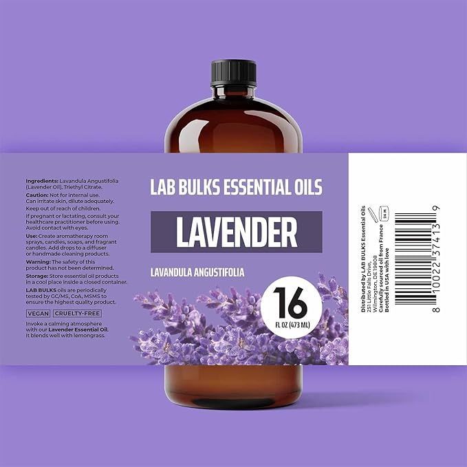 (2-Pack) Lavender Essential Oil for Diffusers, Candles, Hair, Spray, Home – 16 oz Bulk