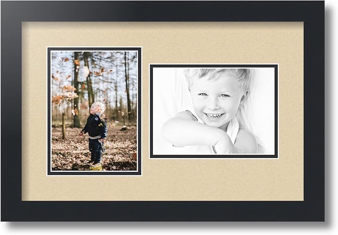 ArtToFrames Collage Photo Frame Double Mat with 2 - 5x7 Openings and Satin Black Frame