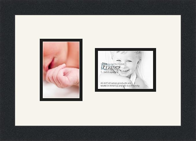 ArtToFrames Collage Photo Frame Double Mat with 2-3.5x5 Openings and Satin Black Frame