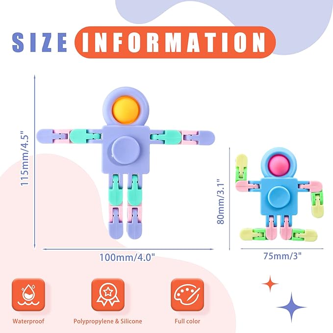 Hanaive 8 Pcs Robot Fidget Spinners Transformable Fingertip Gyro Chain Toy Deformable DIY Stress Relief Fidget Sensory Toys Adults Piñata Goodie Bag Birthday School Gift