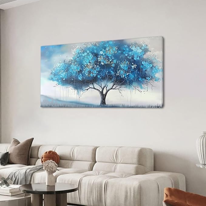 Blue Tree and White Petals Flowers Plants Wall Art Decor Artwork for Bedroom (30x60 Inches)