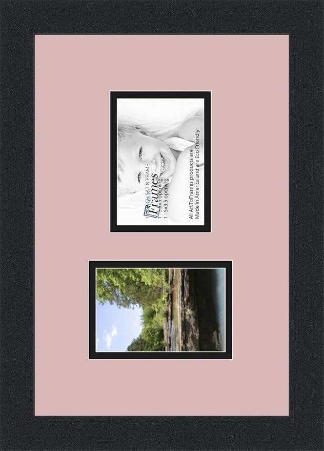 ArtToFrames Collage Photo Frame Double Mat with 2-3.5x5 Openings with Satin Black Frame and Seashell mat.