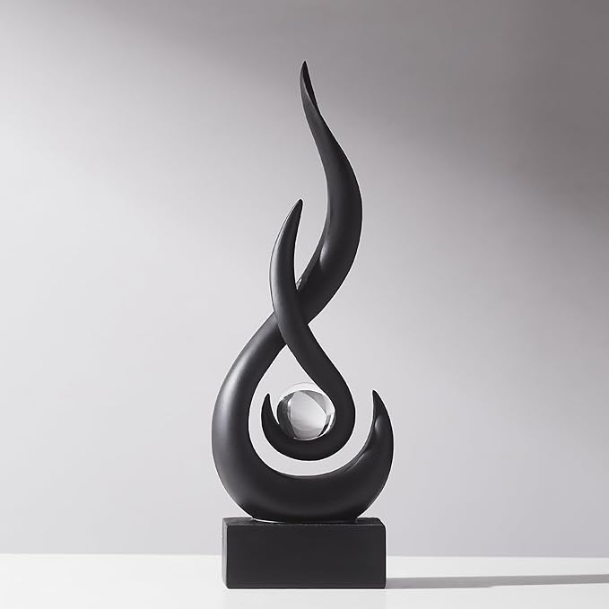 FJS Black Decor Modern Flame Statue Home Decorations for Living Room, 13.7" H Resin Sculptures Home Décor Accents, Abstract Art Sculpture for Dining Room Office Coffee Table Centerpiece