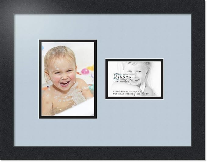 ArtToFrames Collage Photo Frame Double Mat with 1 - 3.5x5^ 5x7 Openings and Satin Black Frame