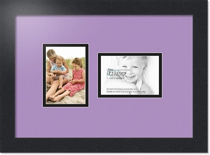 ArtToFrames Collage Photo Frame Double Mat with 2 - 3.5x5 Openings and Satin Black Frame