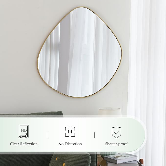 Asymmetrical Wall Mirror Matel Gold Framed Wall Mirror for Living Room Bedroom Bathroom Entryway Wall Decor 24" L x 24" W ELE-004Gold