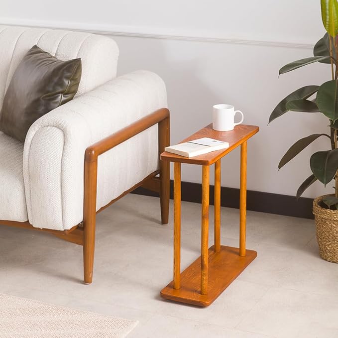 Rectangular Solid Wood Narrow Side Table, Skinny Bedside Table, Small End Table (Chestnut, Large)