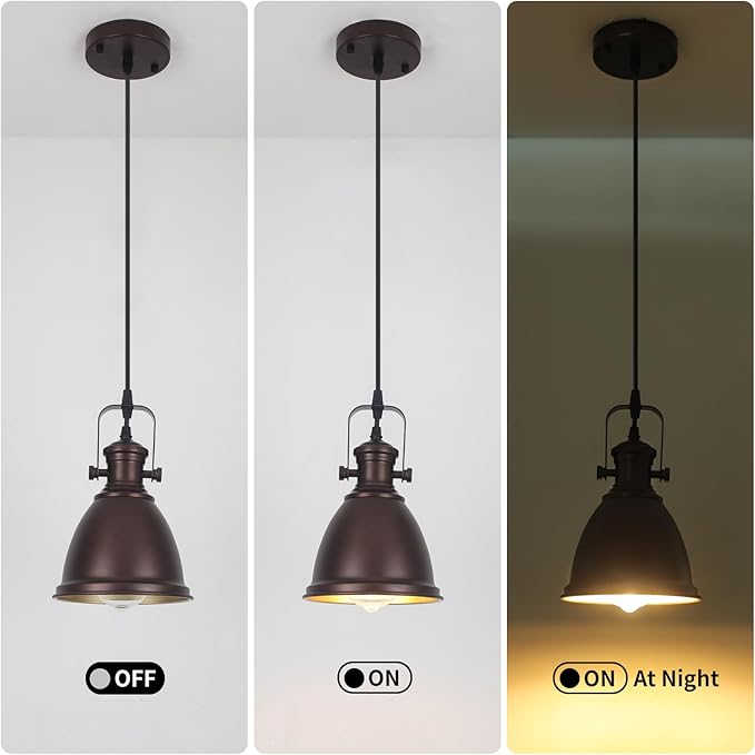 Brown Pendant Lights Kitchen Island 3 Pack, Vintage Pendant Light, 6.5’’ Farmhouse Light Fixtures, Adjustable Height, Pendant Lighting for Dining Room, Living Room, Sink, Bar
