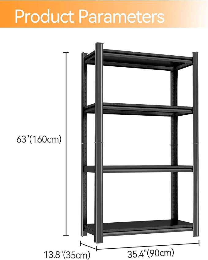 Tall Bookshelf with Open Shelves, Metal Office Book Shelf, Adjustable Organizer Bookcase, Standing Storage Organizer Shelf for Living Room (4 Tier 35.4" W*13.8" D*63" H)