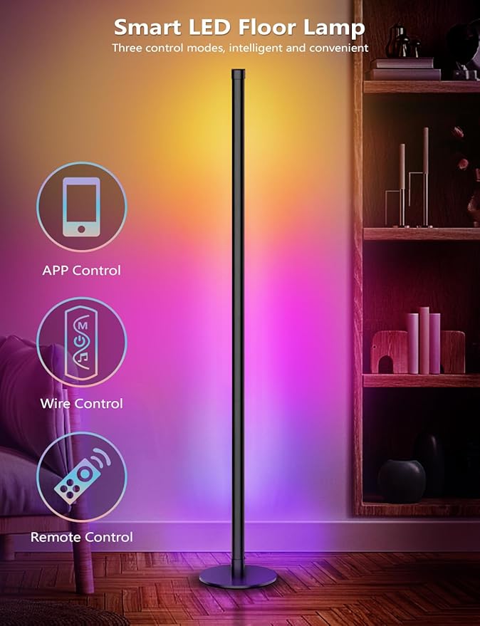 Corner Floor Lamp, Smart RGB Floor Lamp with Remote and APP Control, 16 Million Colors Floor Lamps for Living Room with Music Sync, Color Changing Ambient Lighting Corner Lamp for Bedroom Gaming Room