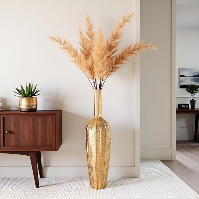 Elegant Gold Floor Vase - 23.62” Tall Decorative Vase for Dried Flowers | Home Decor Accent | Resin Tall Floor Vase